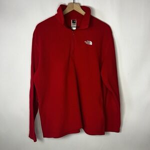 The North Face Sweater Men Sz Large Red Fleece Collared Quarter Zip Long Sleeve
